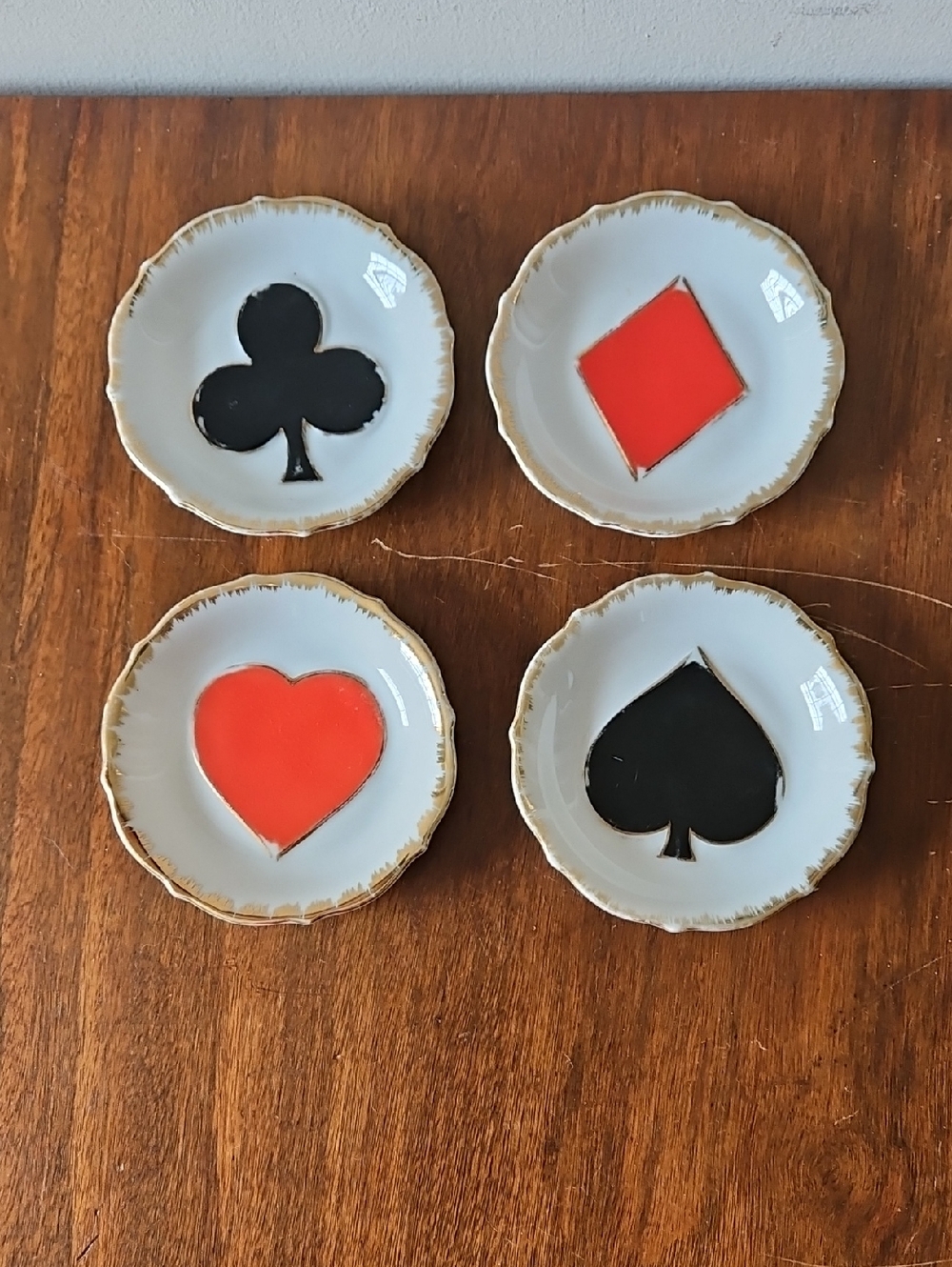 Vintage Porcelain Playing Card Nut, Trinket Dishes